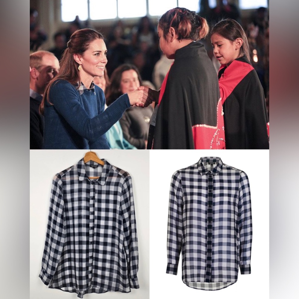 (Rare) Topshop Navy Gingham Print Shirt - ASO Kate Middleton Royal - UK12/US8